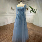 Niulatu Hill Muslim Pink A Line Beaded Luxury Dubai Long Evening Dresses Gowns For Woman Wedding HZ1007