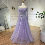 Niulatu Hill Muslim Pink A Line Beaded Luxury Dubai Long Evening Dresses Gowns For Woman Wedding HZ1007