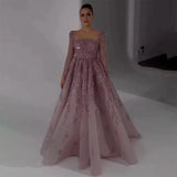 Niulatu Hill Muslim Pink A Line Beaded Luxury Dubai Long Evening Dresses Gowns For Woman Wedding HZ1007