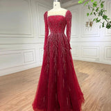 Niulatu Hill Muslim Pink A Line Beaded Luxury Dubai Long Evening Dresses Gowns For Woman Wedding HZ1007