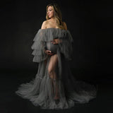 Niulatu Pink Long Maternity Photography Props Dresses Tulle Perspective Pregnancy Mesh Maxi Gown For Pregnant Women Photo HZ1007