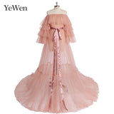 Niulatu Pink Long Maternity Photography Props Dresses Tulle Perspective Pregnancy Mesh Maxi Gown For Pregnant Women Photo HZ1007