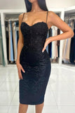 Niulatu Short Black Spaghetti Straps Cocktail Dresses with HZ1007