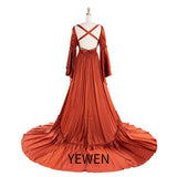 Niulatu Satin Long Sleeeves Pregnancy Woman Baby Shower Maternity Dresses for Photoshoot HZ1007