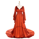 Niulatu Satin Long Sleeeves Pregnancy Woman Baby Shower Maternity Dresses for Photoshoot HZ1007