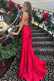 Niulatu Red Mermaid Satin Halter Backless Prom Dresses, Evening HZ1007