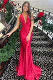 Niulatu Red Mermaid Satin Halter Backless Prom Dresses, Evening HZ1007
