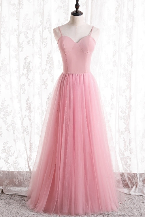 Simple Straps A-line Pink Long Party HZ0308