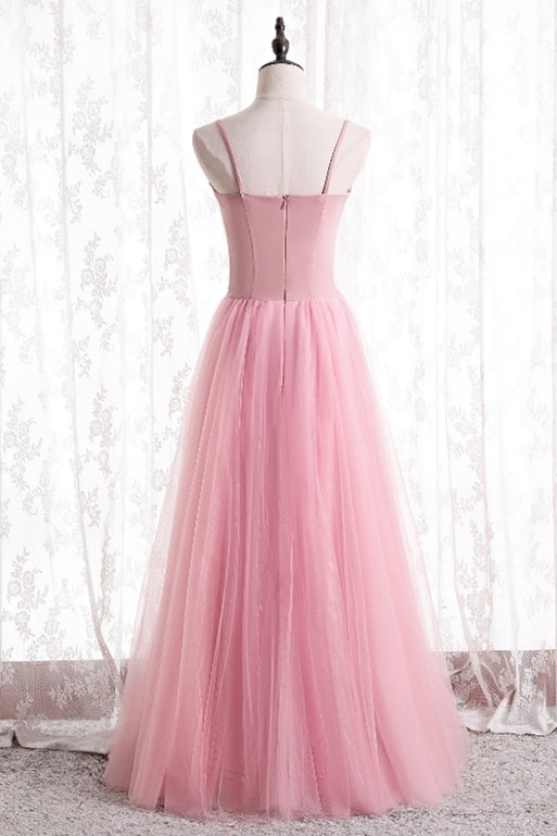 Simple Straps A-line Pink Long Party HZ0308