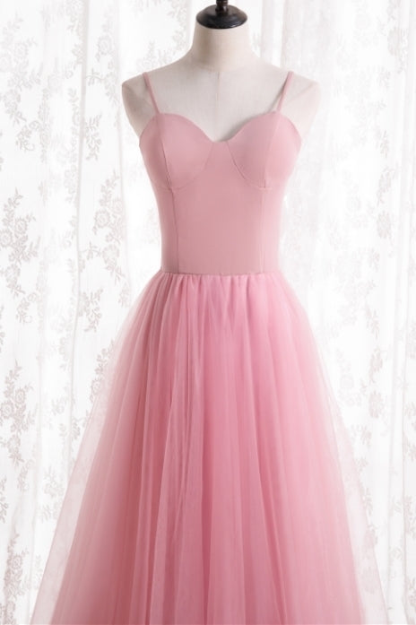 Simple Straps A-line Pink Long Party HZ0308