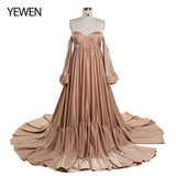 Niulatu Satin Long Shoulderless Pregnancy Woman Baby Shower Maternity Dresses Photoshoot Gown HZ1007