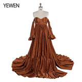 Niulatu Satin Long Shoulderless Pregnancy Woman Baby Shower Maternity Dresses Photoshoot Gown HZ1007
