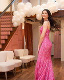 Sparkle Hot Pink Sequin Mermaid Sweetheart Long Prom HZ0308