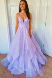 Niulatu Lavender Tiered Tulle A-line Princess Prom Dresses, Evening HZ1007