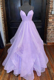 Niulatu Lavender Tiered Tulle A-line Princess Prom Dresses, Evening HZ1007