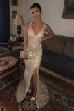 Niulatu Mermaid V-Neck Sleeveless Sequins Long Prom HZ1007