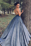Niulatu Navy Blue Ball Gown V-neck Prom Dresses, Long Formal HZ1007