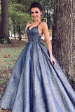 Niulatu Navy Blue Ball Gown V-neck Prom Dresses, Long Formal HZ1007