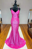 Niulatu Orange Sequins Mermaid V-neck Prom Dresses, Long Formal HZ1007
