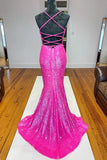Niulatu Orange Sequins Mermaid V-neck Prom Dresses, Long Formal HZ1007