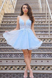 Niulatu Sky Blue Tulle A-line V-neck Homecoming Dresses With HZ1007