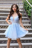 Niulatu Sky Blue Tulle A-line V-neck Homecoming Dresses With HZ1007