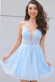Niulatu Sky Blue Tulle A-line V-neck Homecoming Dresses With HZ1007