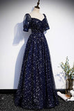 Starry Navy Blue A-line Long Prom HZ0308