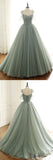 Niulatu green tulle long ball gown with spaghetti straps, sage green sweet 16 dress prom gown HZ0113