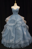 Straps Blue A-line Layers Long Formal HZ0308