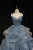 Straps Blue A-line Layers Long Formal HZ0308