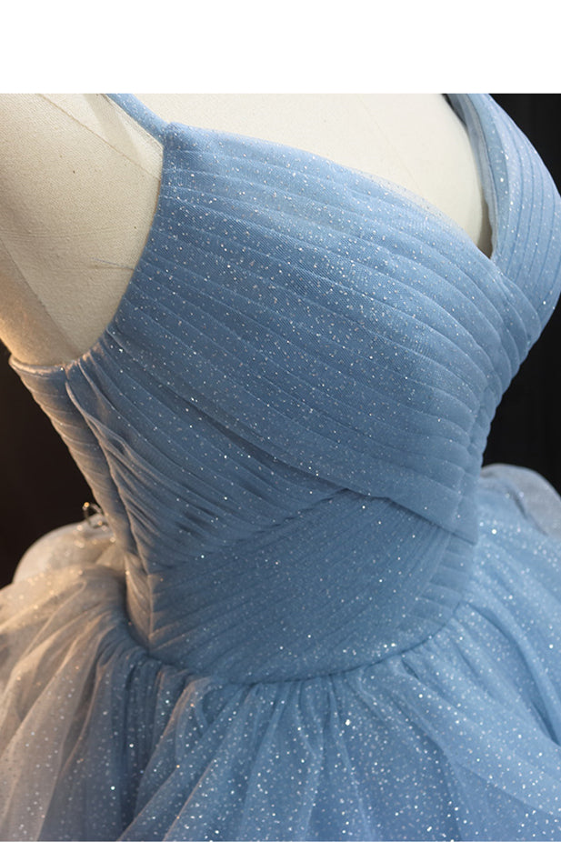 Straps Blue A-line Layers Long Formal HZ0308