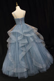 Straps Blue A-line Layers Long Formal HZ0308