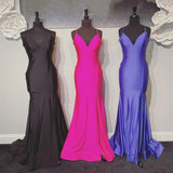 Straps Hot Pink Mermaid Simple Long Prom HZ0308