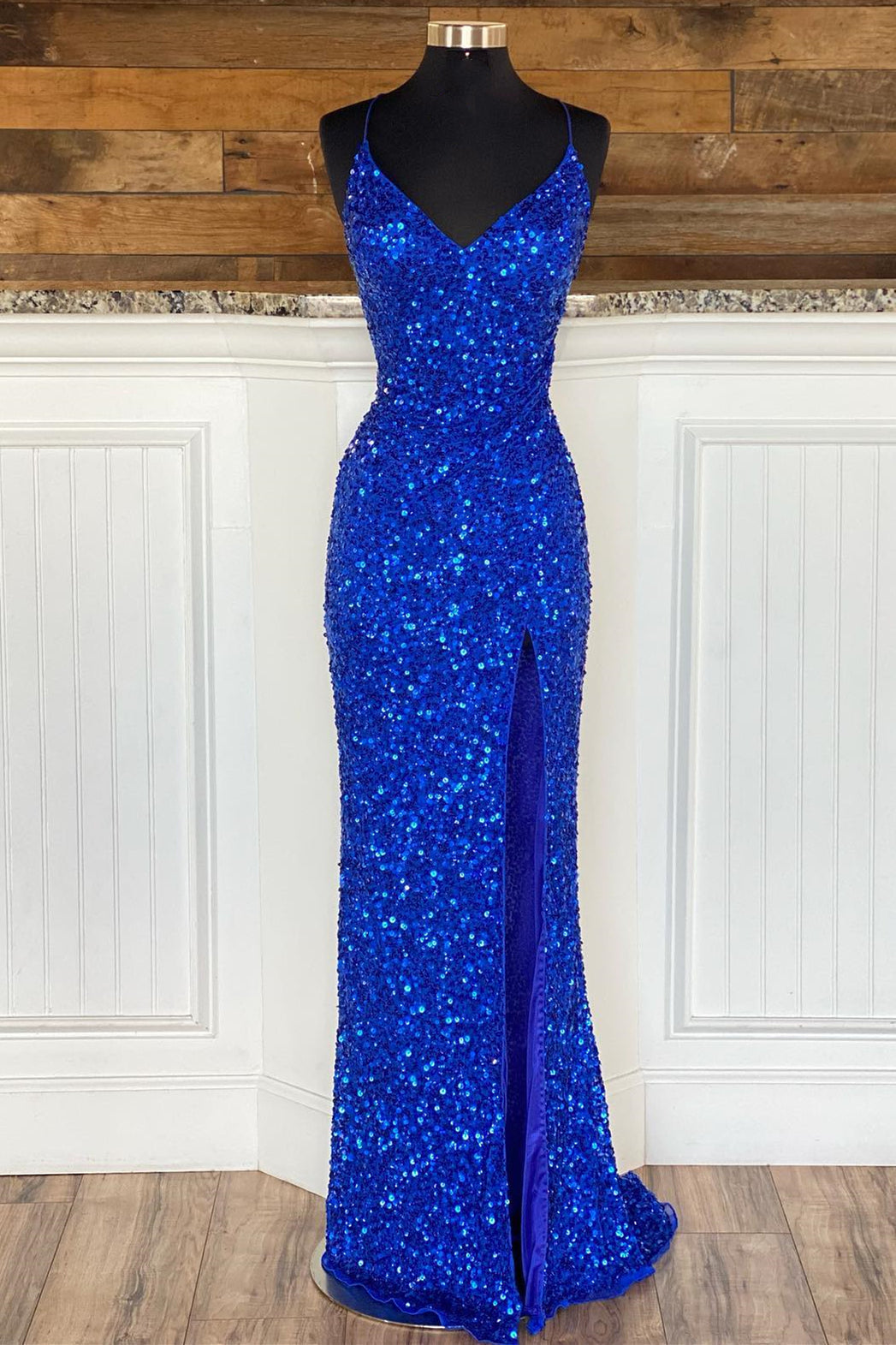 Straps Royal Blue Sequin Mermaid Long Formal HZ0308