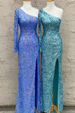 Stunning Light Purple Sequins Mermaid One Sleeve Prom HZ0308