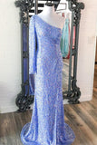 Stunning Light Purple Sequins Mermaid One Sleeve Prom HZ0308