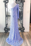 Stunning Light Purple Sequins Mermaid One Sleeve Prom HZ0308