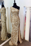 Stunning Light Purple Sequins Mermaid One Sleeve Prom HZ0308
