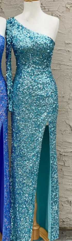 Stunning Light Purple Sequins Mermaid One Sleeve Prom HZ0308