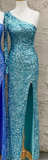 Stunning Light Purple Sequins Mermaid One Sleeve Prom HZ0308
