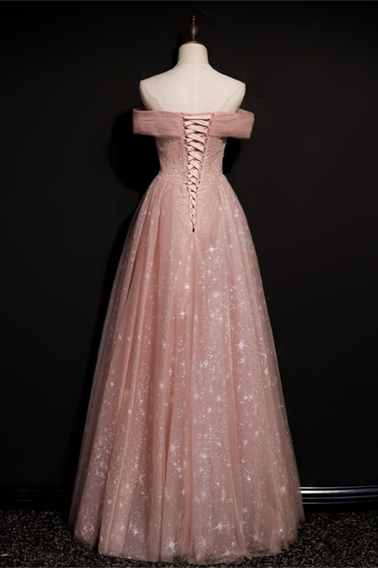 Stunning Off the Shoulder Pink Long Prom HZ0308