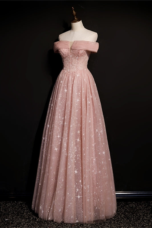 Stunning Off the Shoulder Pink Long Prom HZ0308