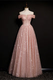 Stunning Off the Shoulder Pink Long Prom HZ0308