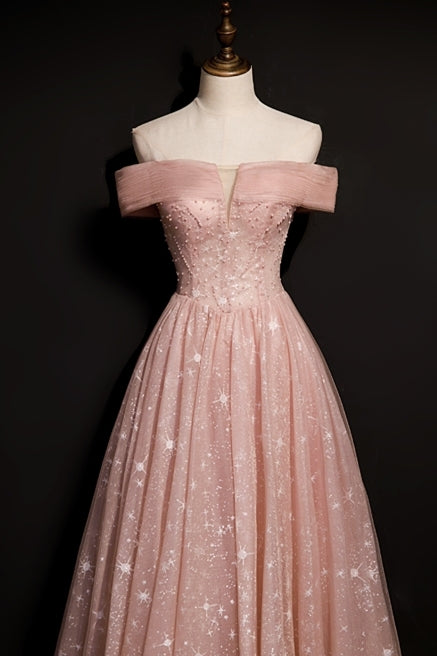 Stunning Off the Shoulder Pink Long Prom HZ0308