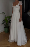 Niulatu White Chiffon A Line Prom Dress Wedding Dress HZ0113