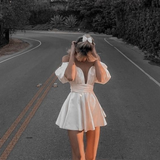 Niulatu White Off The Shoulder V Neck Homecoming Dress Short Prom Dress HZ0113