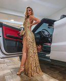 Niulatu Gold Sheath Sleeveless Evening Dress Glam Dress HZ1007