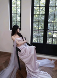 Niulatu Purple Satin Long Evening Dress Sweetheart Prom Dress HZ1007