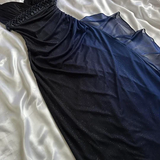 Niulatu A Line Spaghetti Strap Beaded Navy Blue Ombre Chiffon Party Dress Evening Dress HZ0113